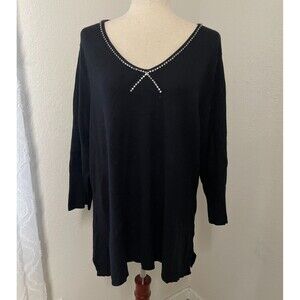 Style & Co Woman Black Rhinestone Accent Sweater Size 3X Soft stretchy black